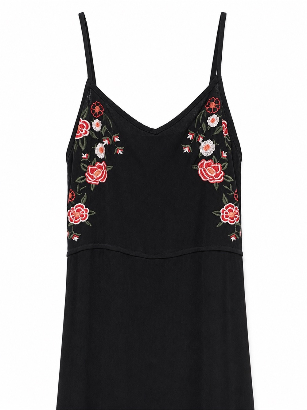 Black Embroidered Floral Maxi Dress Spaghetti Strap Boho Tiered Women’s Size L - Picture 4 of 5